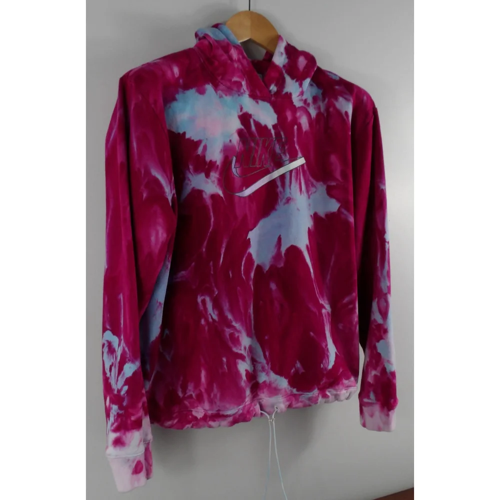 LARGE NIKE Reclaimed Hand-Dyed Hoodie – Vibrant Tie-Dye in Pink and Blue